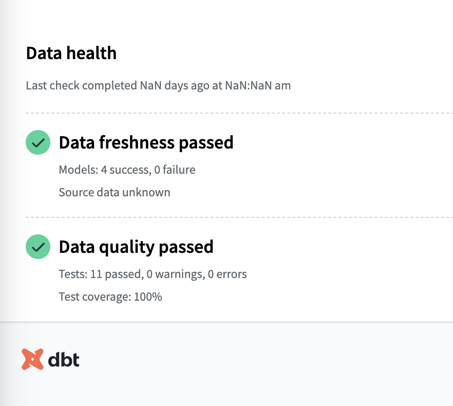 Example of passing Data health tile in your dashboard.